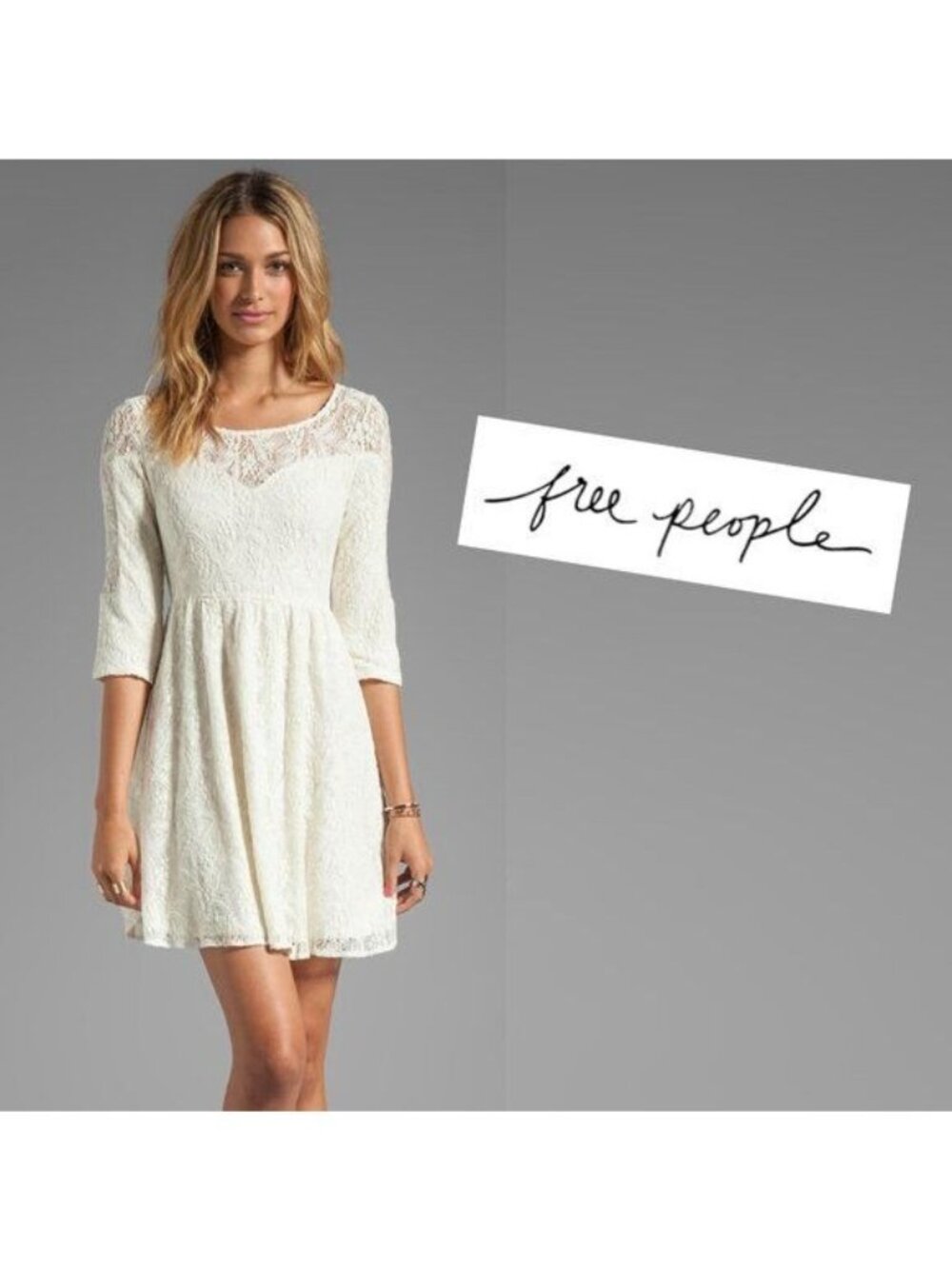 Vintage ree People Y2K Off Whiite Lace Sweetheart Boho Chic Mini Dress Women XS